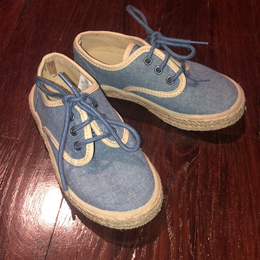 Old navy blue and tan toddler shoes